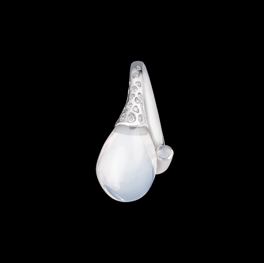 Gioielleria Chantecler | Anello Joyful In Oro Bianco 18Kt, Diamanti E Poire In Cristallo Color Milky. Cod.42109