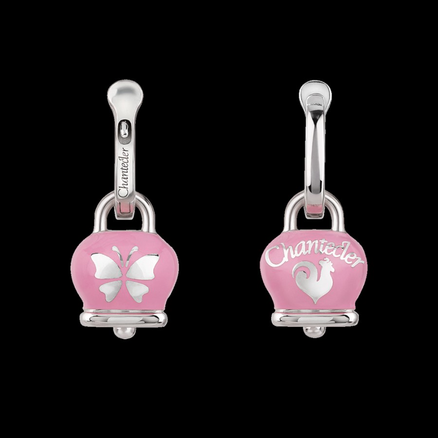 Et Voila L'Argento Chantecler | Orecchini Et Voila Campanella Piccoli In Argento E Smalto Rosa Intenso Con Farfalla Sul Retro Cod.41888