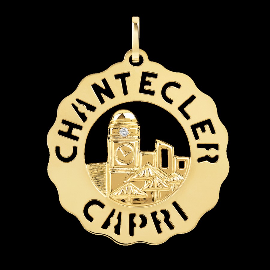 Gioielleria Chantecler | Ciondolo Logo Piazzetta Grande In Oro Giallo 18Kt E Diamanti Cod.23205