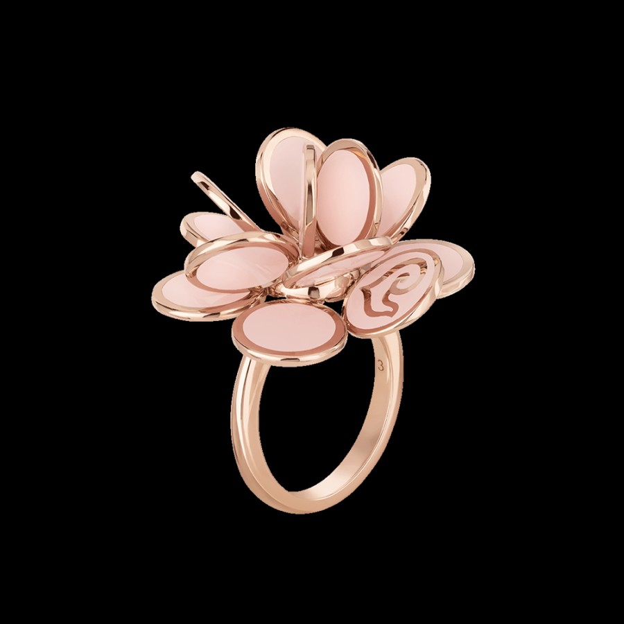 Gioielleria Chantecler | Anello Fiore Paillettes Grande In Oro Rosa 18Kt E Smalto Rosa Cod.33610