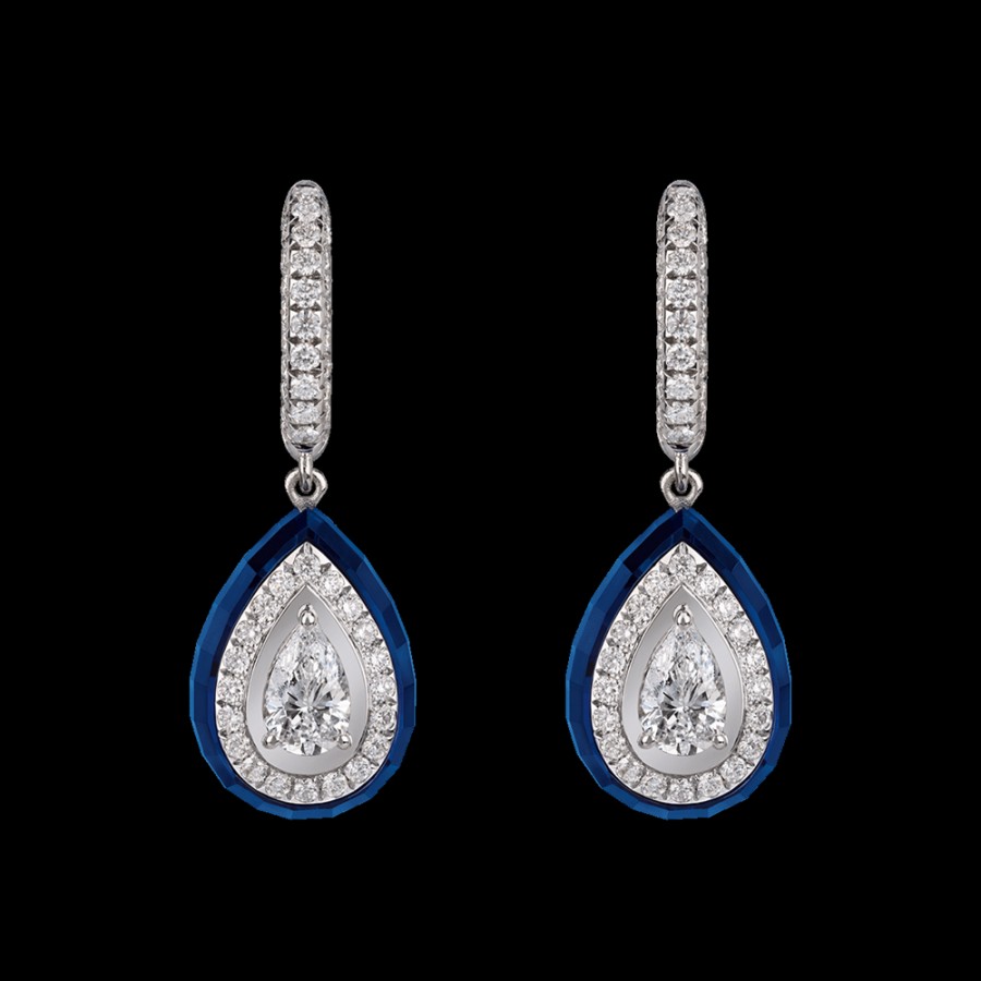 Gioielleria Chantecler | Orecchini Joyful In Oro Bianco 18 Kt, Diamanti E Spinello Blu Cod.41255