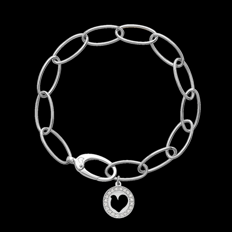 Gioielleria Chantecler | Bracciale Maglie Ovali 20 Cm In Oro Bianco 18Kt Con Un Elemento In Diamanti Cod.39631