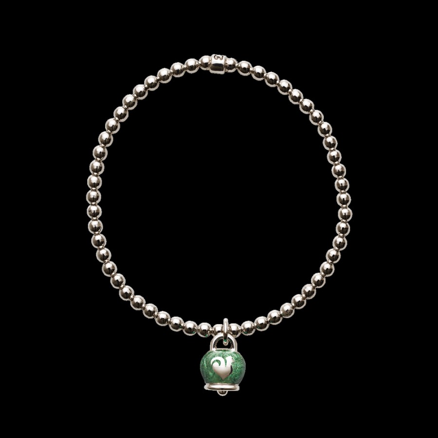 Et Voila L'Argento Chantecler | Bracciale Elastico Et Voila Con Ciondolo Campanella Micro In Argento E Smalto Verde Cod.37924