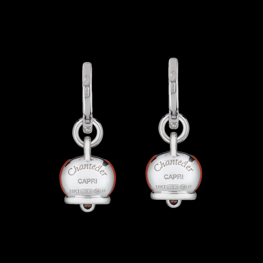 Gioielleria Chantecler | Orecchini Campanella Piccoli In Oro Bianco 18Kt, Diamanti E Corallo Rosso Cod.30959