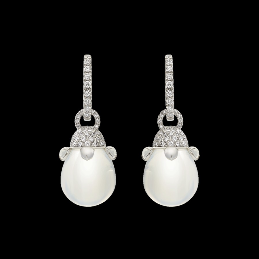 Gioielleria Chantecler | Orecchini Joyful In Oro Bianco 18Kt, Diamanti E Poire In Cristallo Color Milky. Cod.41963