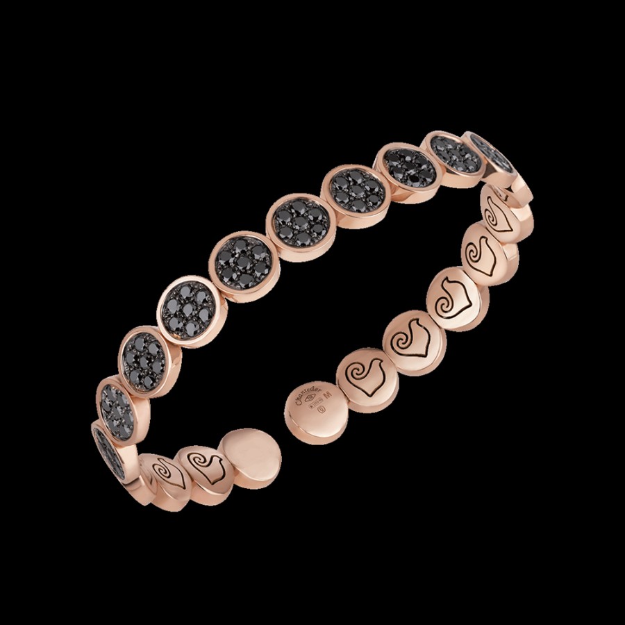 Gioielleria Chantecler | Bracciale Rigido Paillettes In Oro Rosa 18Kt E Full Pave Di Diamanti Neri Cod.41276