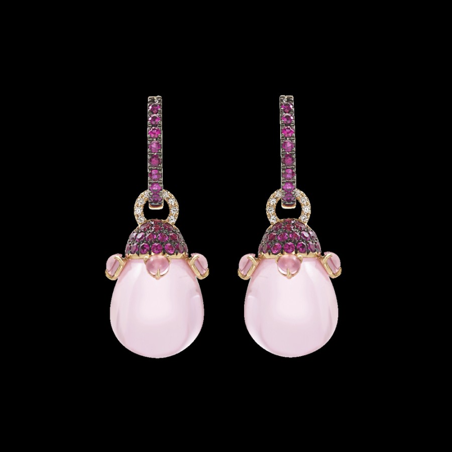 Gioielleria Chantecler | Orecchini Joyful In Oro Rosa 18Kt, Diamanti, Zaffiri Rosa E Poire In Cristallo Color Rosa. Cod.41964