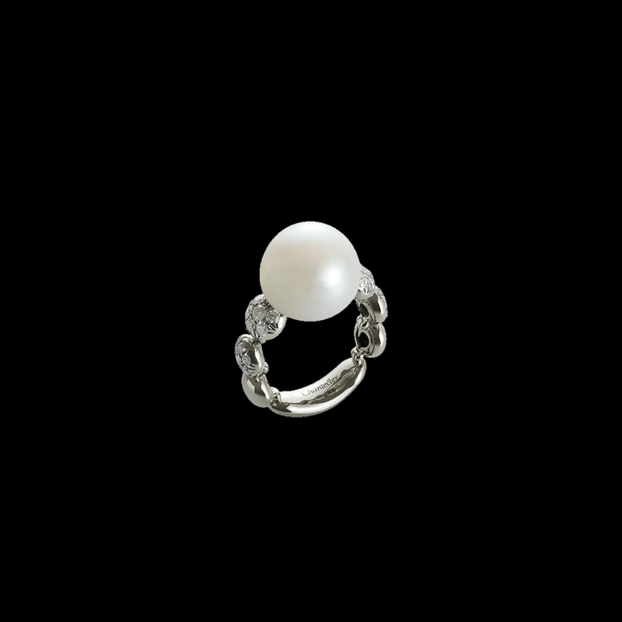 Gioielleria Chantecler | Anello Bon Bon In Oro Bianco 18Kt, Diamanti E Perle Freshwater Cod.37979