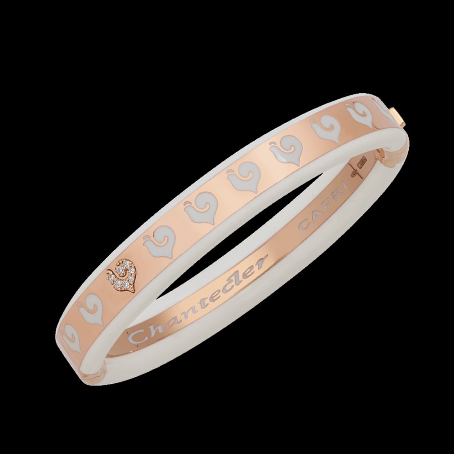 Gioielleria Chantecler | Bracciale Rigido Carousel In Oro Rosa 18Kt, Diamanti E Smalto Bianco Misura Media. Cod.41847