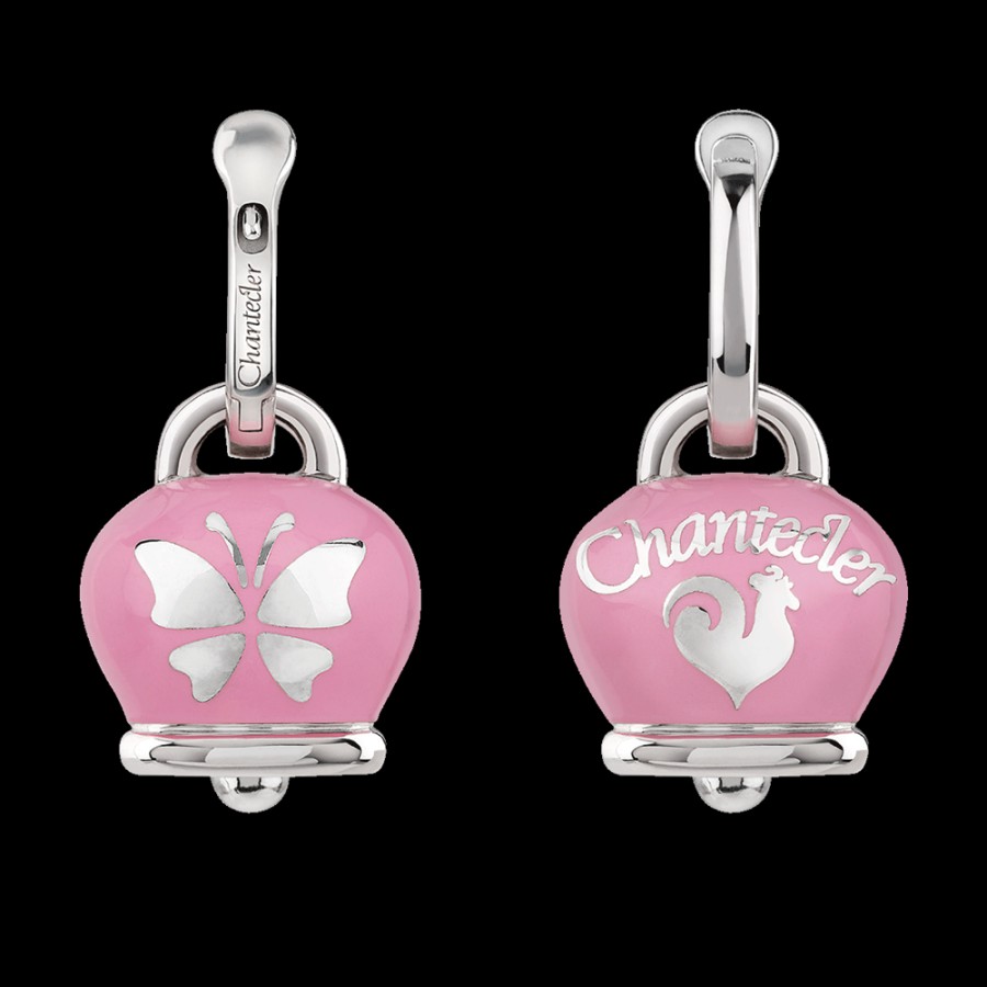 Et Voila L'Argento Chantecler | Orecchini Et Voila Campanella Medi In Argento E Smalto Rosa Intenso Con Farfalla Sul Retro Cod.41889