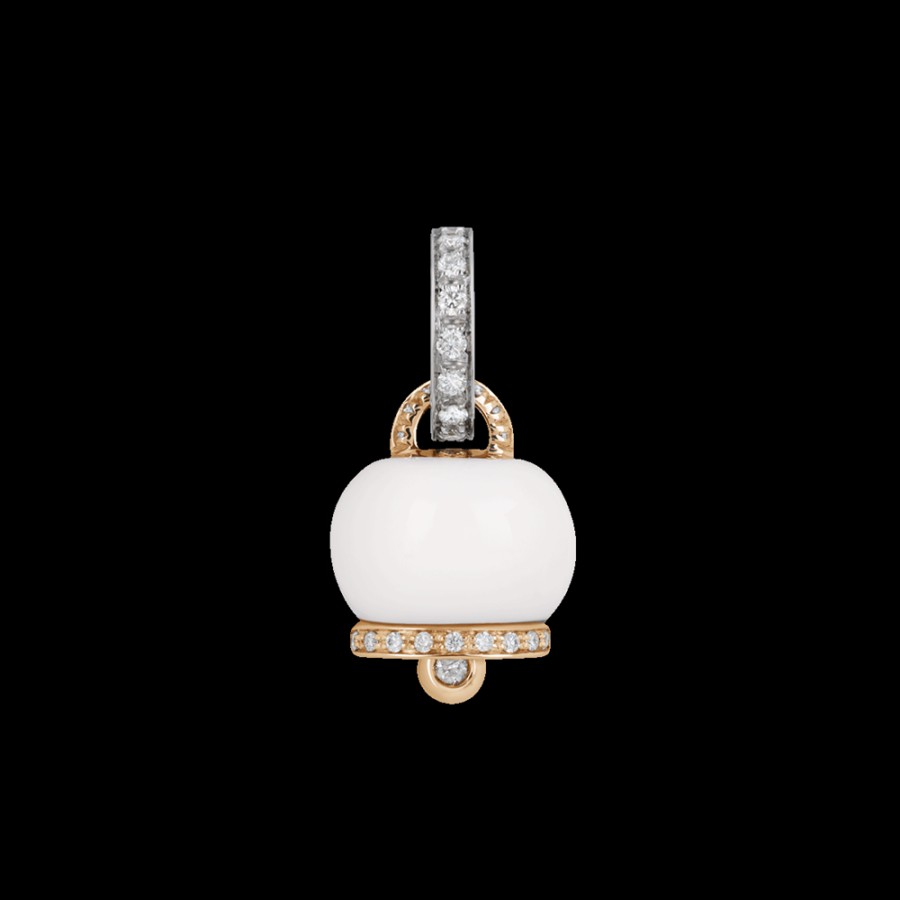 Gioielleria Chantecler | Ciondolo Campanella Piccolo In Oro Bianco 18Kt E Giallo, Diamanti E Kogolong Cod.31782