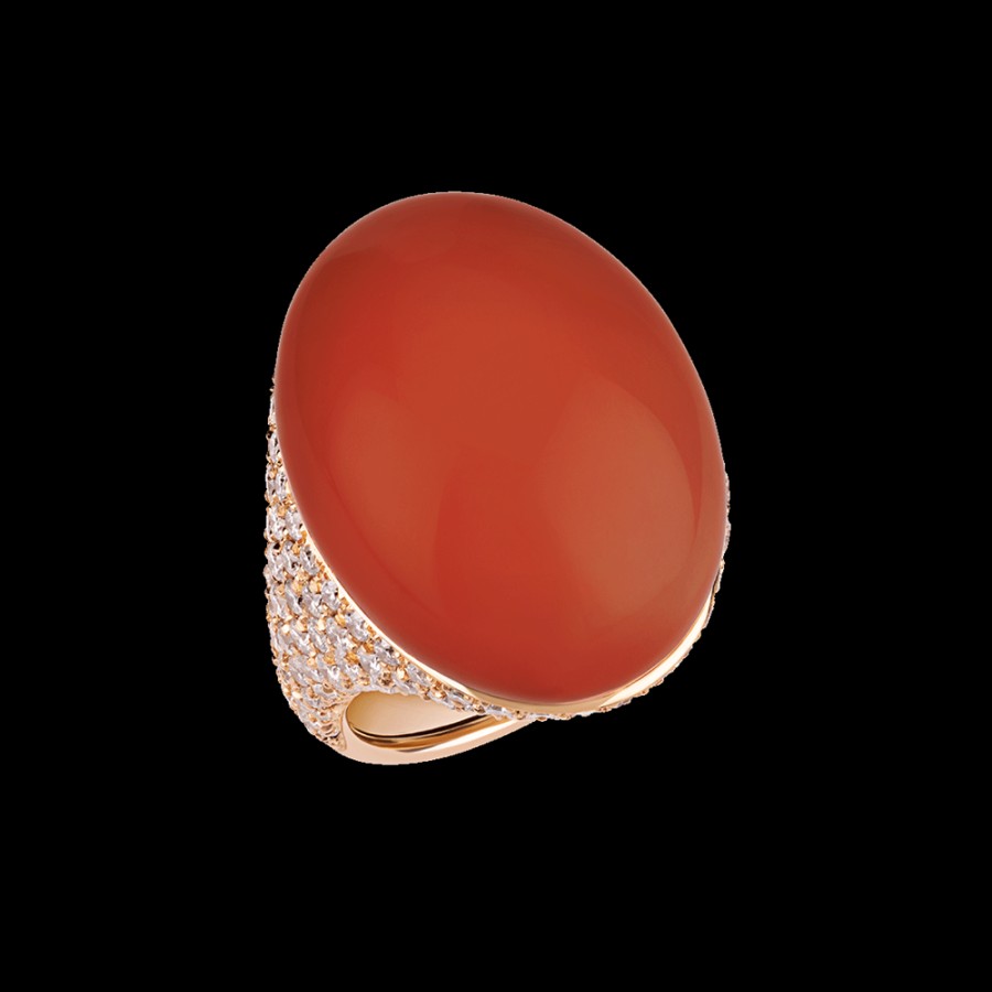 Gioielleria Chantecler | Anello Cherie In Oro Rosa 18Kt, Pave Di Diamanti E Corallo Rosso Cod.27011