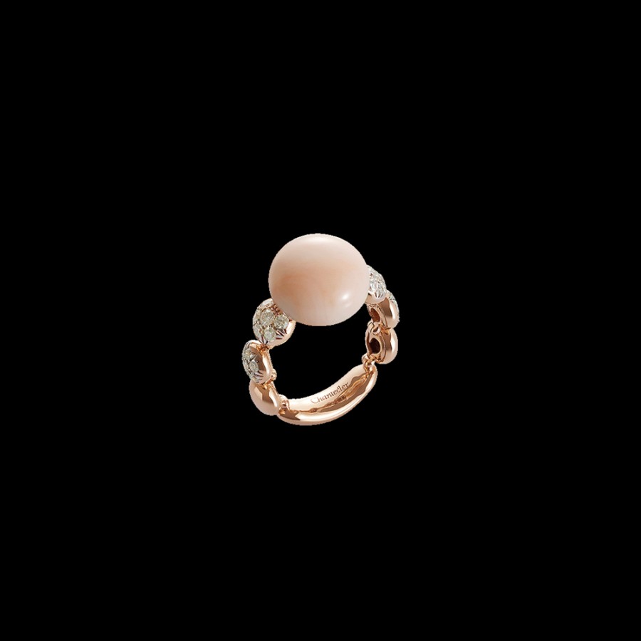 Gioielleria Chantecler | Anello Bon Bon In Oro Rosa 18Kt, Diamanti E Corallo Rosa Cod.37975