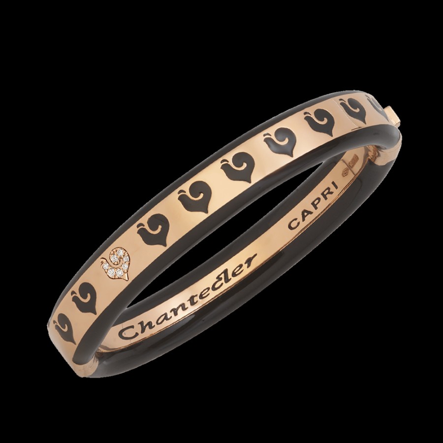 Gioielleria Chantecler | Bracciale Rigido Carousel In Oro Rosa 18Kt, Diamanti E Smalto Nero Misura Large. Cod.42179