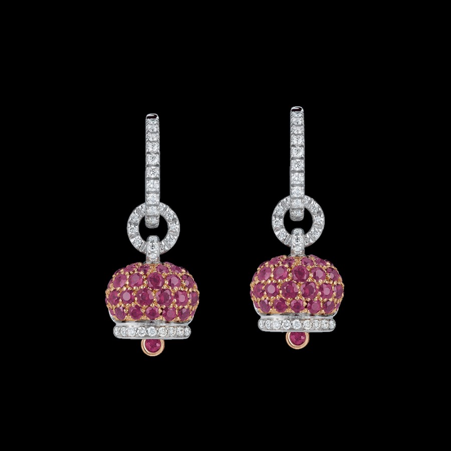 Gioielleria Chantecler | Orecchini Campanella Piccoli In Oro Rosa E Bianco 18Kt, Diamanti E Pave Di Rubini Cod.33446