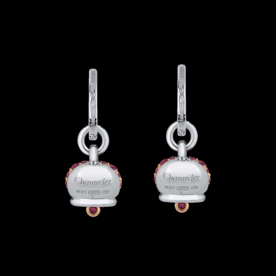 Gioielleria Chantecler | Orecchini Campanella Piccoli In Oro Rosa E Bianco 18Kt, Diamanti E Pave Di Rubini Cod.33446