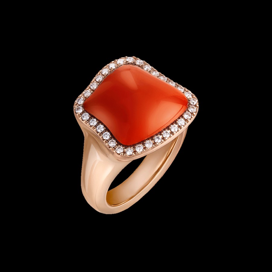 Gioielleria Chantecler | Anello Enchante In Oro Rosa 18Kt, Diamanti E Corallo Rosso Cod.41753