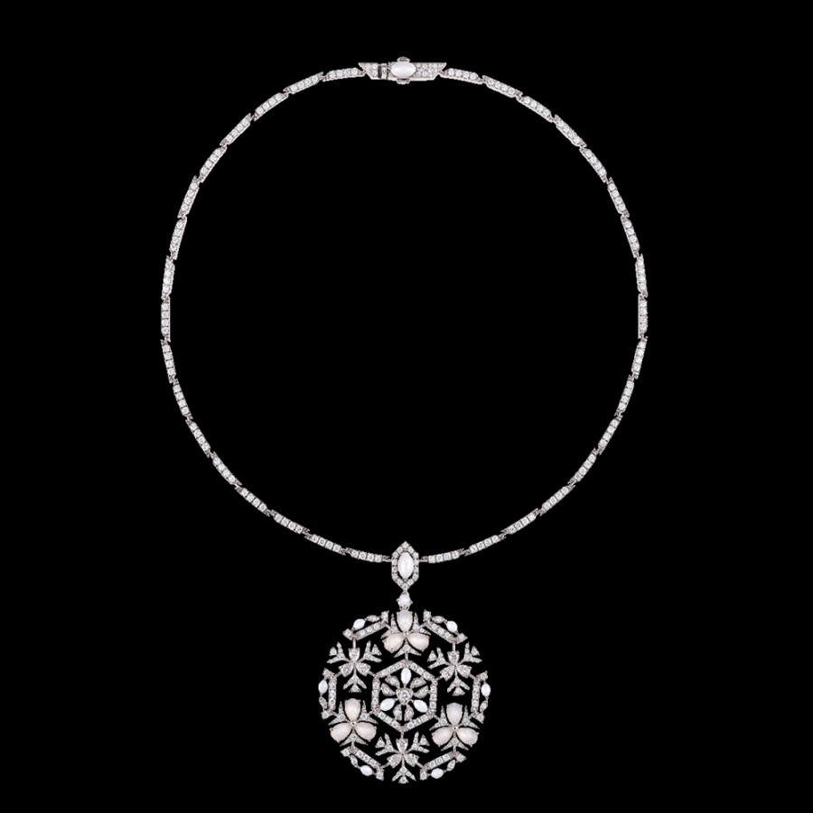 Gioielleria Chantecler | Collana Caleidoscopio In Oro Bianco 18Kt, Diamanti, Agata Milky E Kogolong Cod.41758