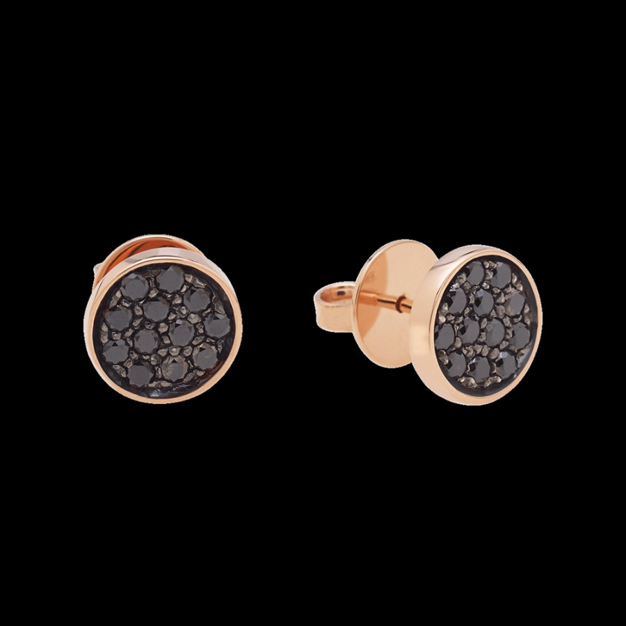 Gioielleria Chantecler | Orecchini Coprilobo Capritude Paillettes 10Mm In Oro Rosa 18Kt E Pave Di Diamanti Neri Cod.41406